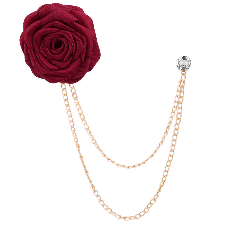 Handmade Rose Tassel Brooch Lapel Pin for Men Suits, valdore