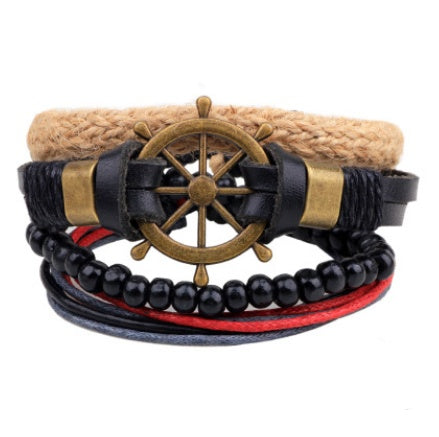 Multilayer Leather Bead Punk Wrap Bracelet for Men and Women, Valdore
