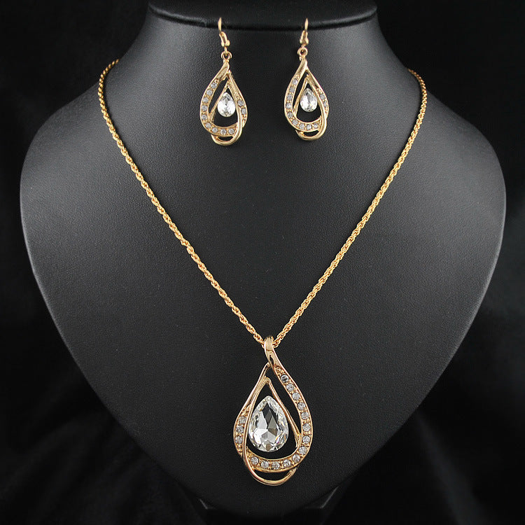 Double Drop Crystal Necklace and Earrings Set for Women, Valdore
