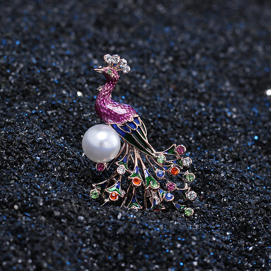 New Peacock Brooch Female Animal Enamel Color Dripping Rhinestone Brooch, Valdore