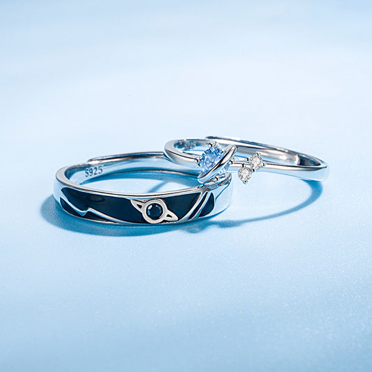 Dream Planet Couple Rings Set, Silver Crystal Promise Rings for Men and Women, Valdore