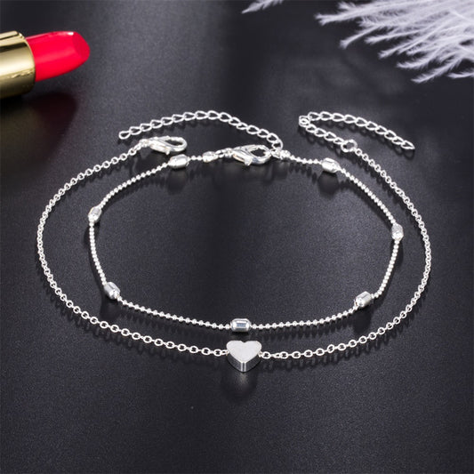Double Layer Retro Ball Chain Heart Anklet for Women, Valdore