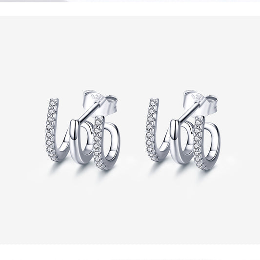 Three-Layer Silver Earrings for Women Elegant Drop Jewelry, Valdore