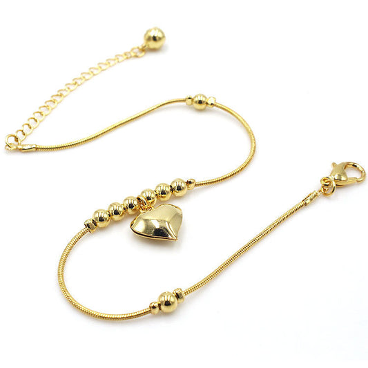 Gothic Gold Heart Pendant Beaded Anklet for Women, Valdore