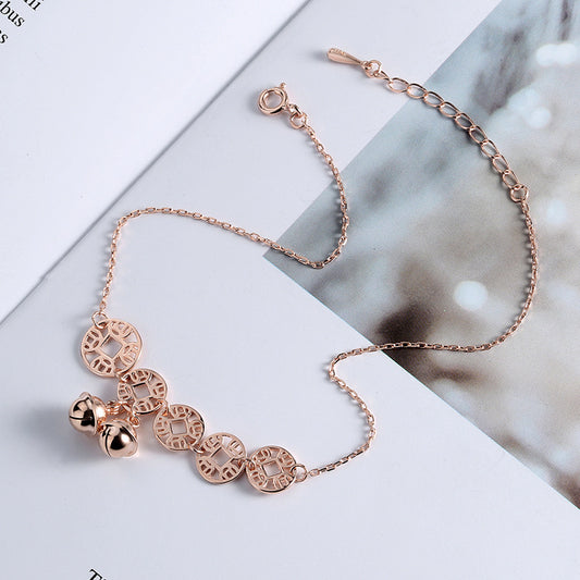 Rose Gold Boho Bells Coin Charm Anklet for Women, Valdore