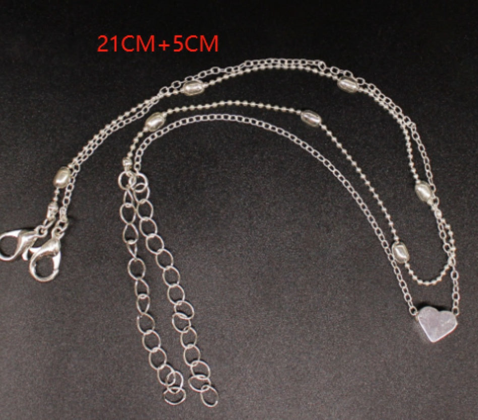 Double Layer Retro Ball Chain Heart Anklet for Women, Valdore
