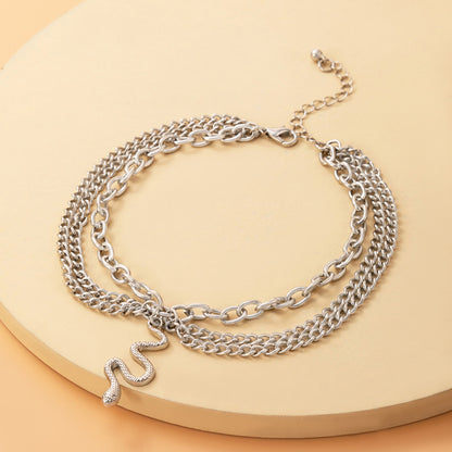 Gold Heart Tassel Snake Three Layer Anklet for Women, Valdore