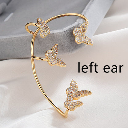 Gold Butterfly Crystal Ear Cuff Earring for Women , No Piercing needed , Valdore