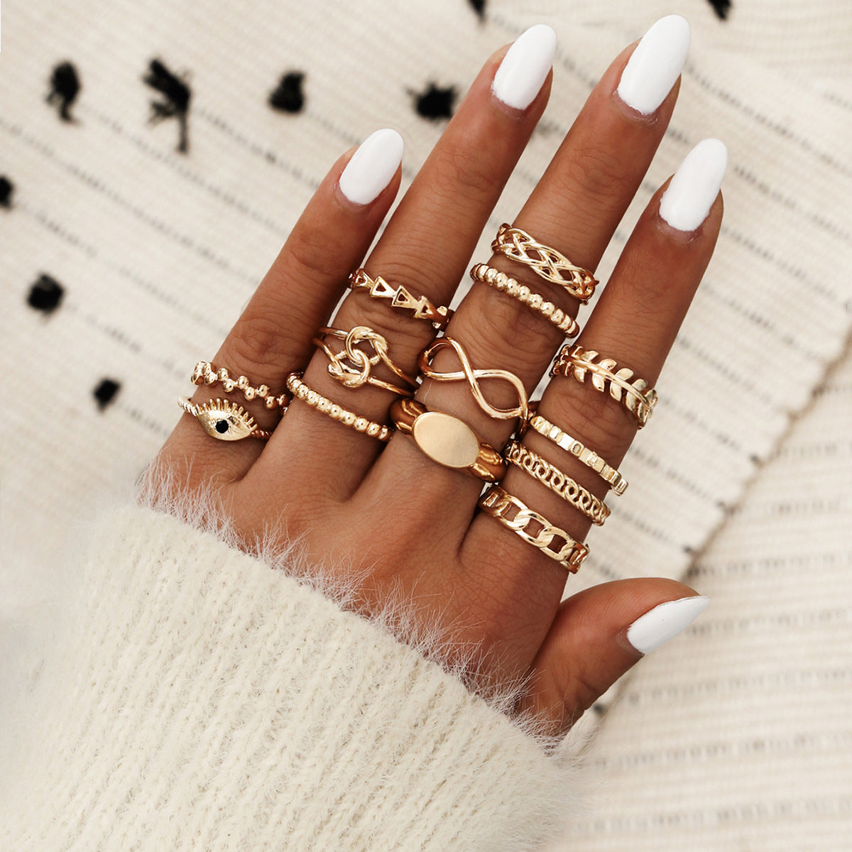 6PC Leaf Crown Geometric Stacking Ring Set for Women, Valdore