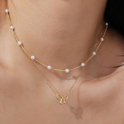 Pearl Double Layer Gold Choker Necklace for Women, Valdore