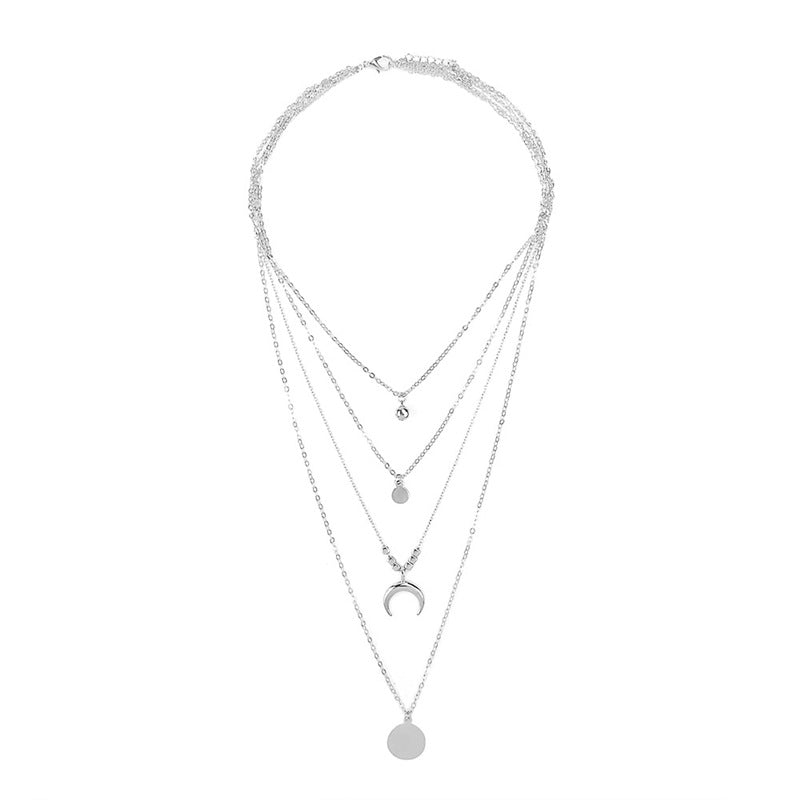 Multi Layer Boho Moon Pendant Wafer Necklace for Women, Valdore