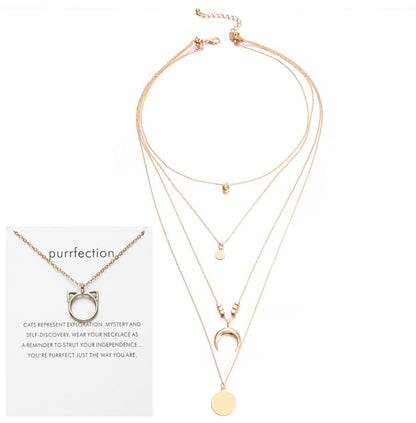 Multi Layer Boho Moon Pendant Wafer Necklace for Women, Valdore