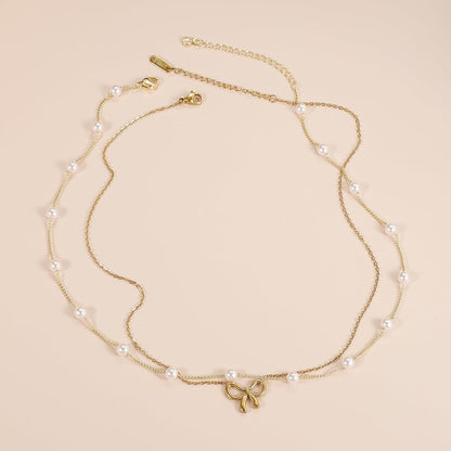 Pearl Double Layer Gold Choker Necklace for Women, Valdore