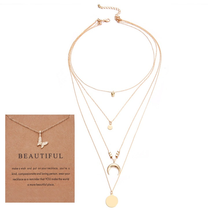 Multi Layer Boho Moon Pendant Wafer Necklace for Women, Valdore