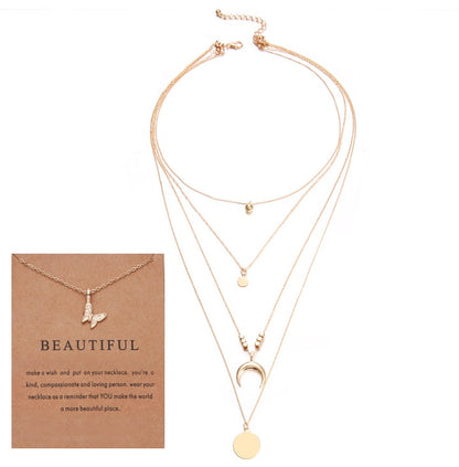Multi Layer Boho Moon Pendant Wafer Necklace for Women, Valdore