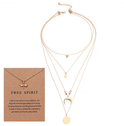 Multi Layer Boho Moon Pendant Wafer Necklace for Women, Valdore