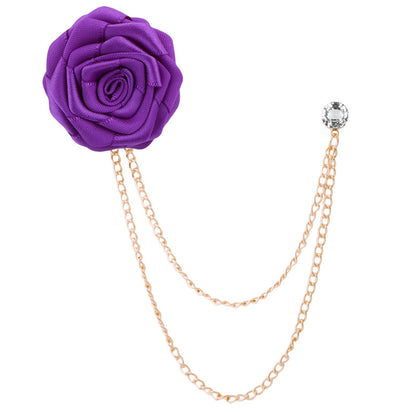 Handmade Rose Tassel Brooch Lapel Pin for Men Suits, valdore