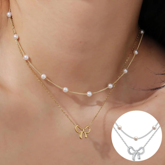 Pearl Double Layer Gold Choker Necklace for Women, Valdore