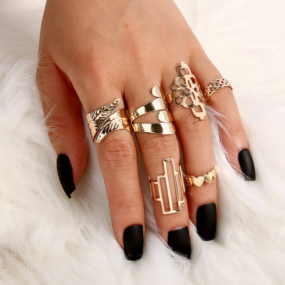 6PC Leaf Crown Geometric Stacking Ring Set for Women, Valdore