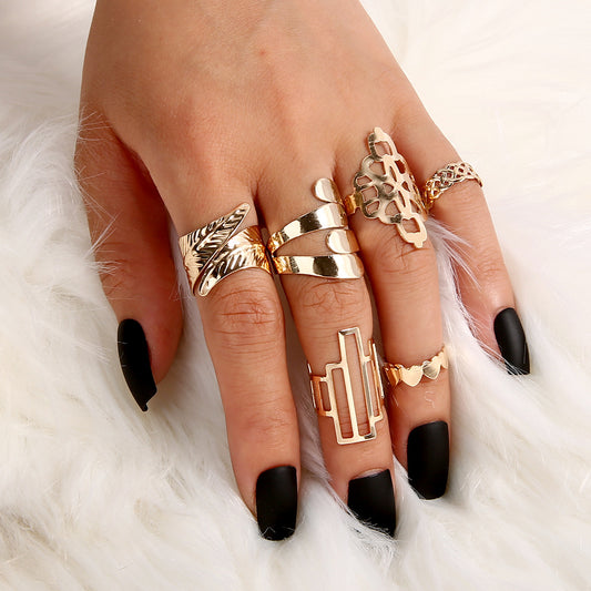 6PC Leaf Crown Geometric Stacking Ring Set for Women, Valdore
