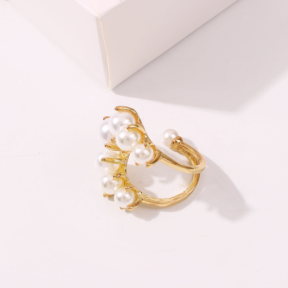 Fashion Big Geometric Pearl Paved Rings for Women, Valdore