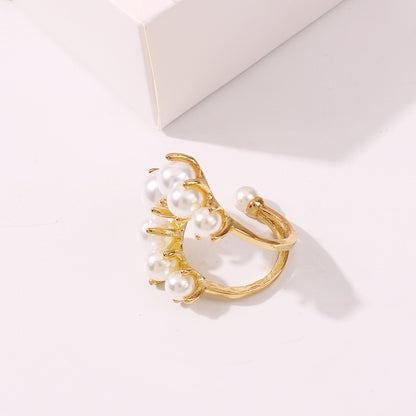 Fashion Big Geometric Pearl Paved Rings for Women, Valdore