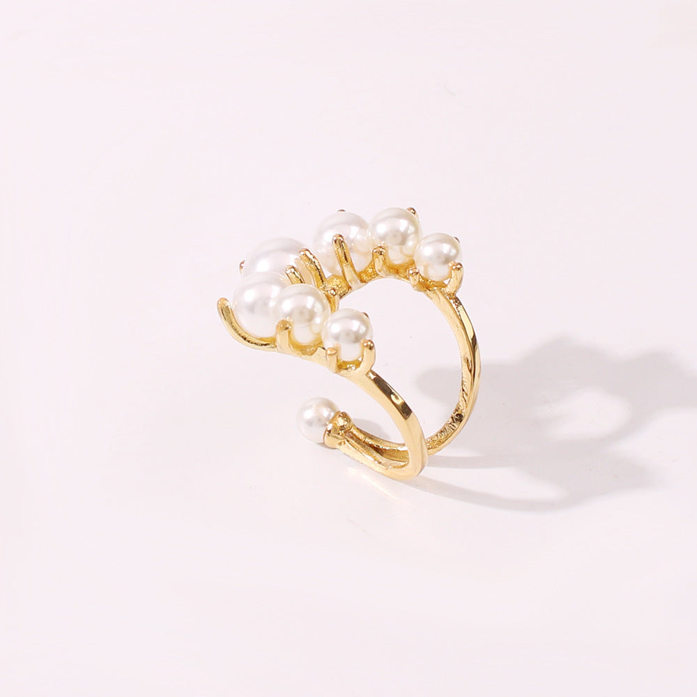 Fashion Big Geometric Pearl Paved Rings for Women, Valdore