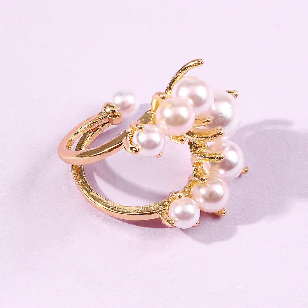 Fashion Big Geometric Pearl Paved Rings for Women, Valdore