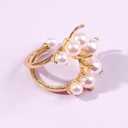Fashion Big Geometric Pearl Paved Rings for Women, Valdore