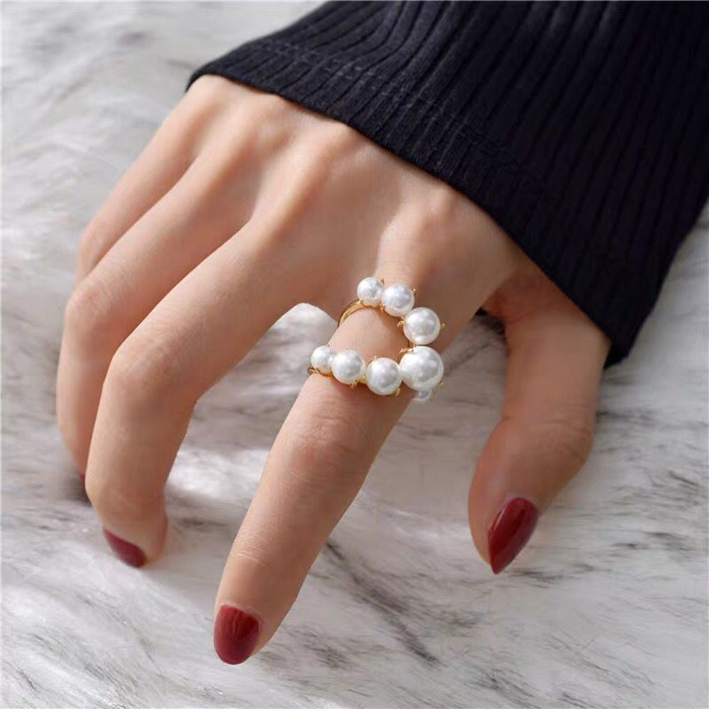 Fashion Big Geometric Pearl Paved Rings for Women, Valdore