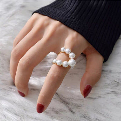 Fashion Big Geometric Pearl Paved Rings for Women, Valdore