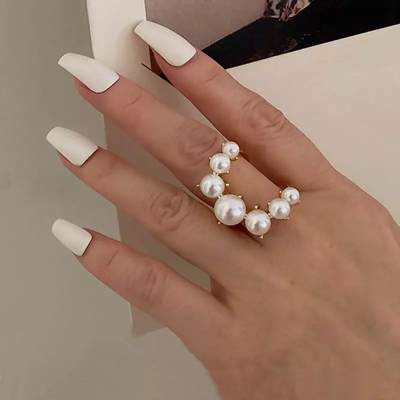 Fashion Big Geometric Pearl Paved Rings for Women, Valdore