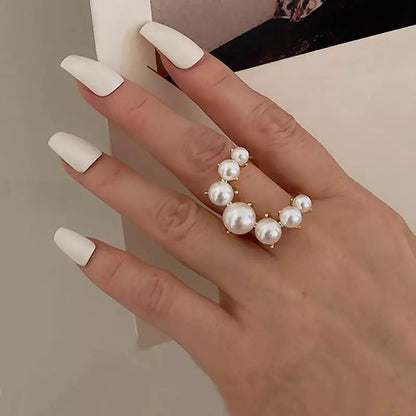 Fashion Big Geometric Pearl Paved Rings for Women, Valdore