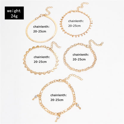 5 Piece Gold Heart Crystal Key Anklet Set for Women, Valdore