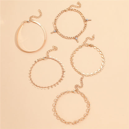 5 Piece Gold Heart Crystal Key Anklet Set for Women, Valdore