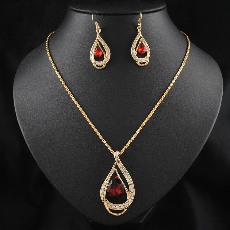 Double Drop Crystal Necklace and Earrings Set for Women, Valdore