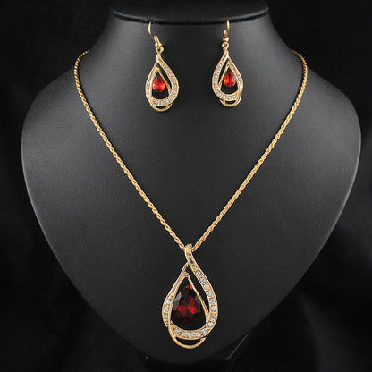 Double Drop Crystal Necklace and Earrings Set for Women, Valdore
