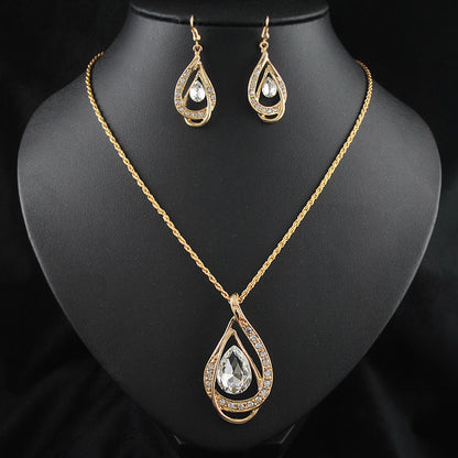 Double Drop Crystal Necklace and Earrings Set for Women, Valdore