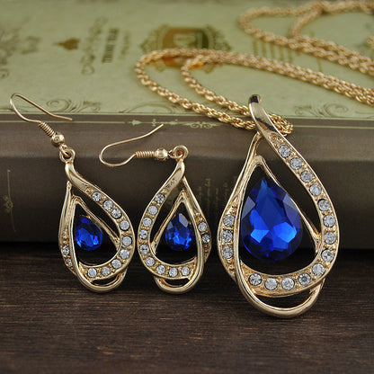 Double Drop Crystal Necklace and Earrings Set for Women, Valdore