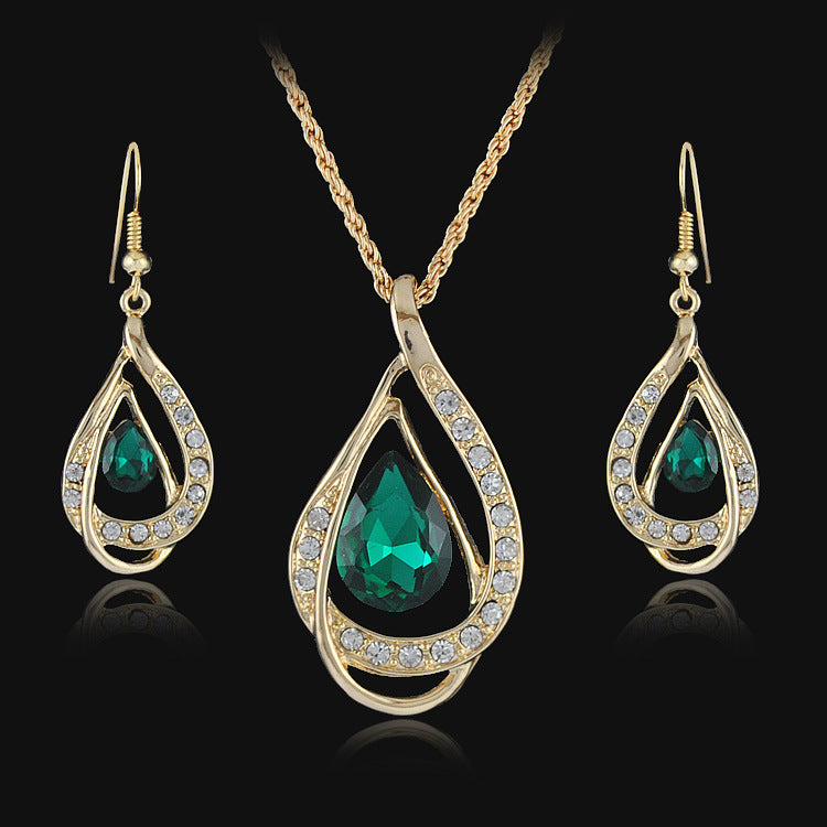 Double Drop Crystal Necklace and Earrings Set for Women, Valdore