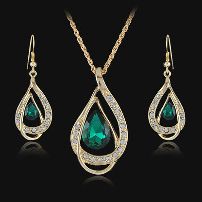 Double Drop Crystal Necklace and Earrings Set for Women, Valdore