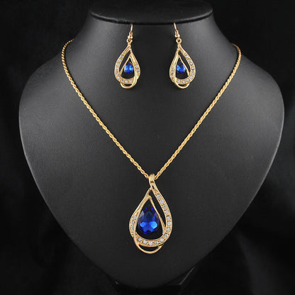 Double Drop Crystal Necklace and Earrings Set for Women, Valdore