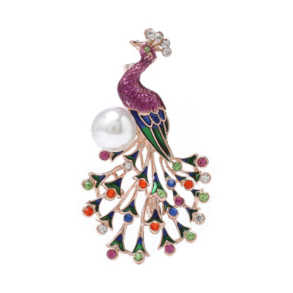 New Peacock Brooch Female Animal Enamel Color Dripping Rhinestone Brooch, Valdore