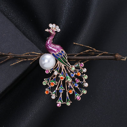 New Peacock Brooch Female Animal Enamel Color Dripping Rhinestone Brooch, Valdore