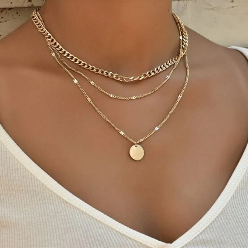 Multilayer Disc Pendant Clavicle Necklace for Women, Valdore
