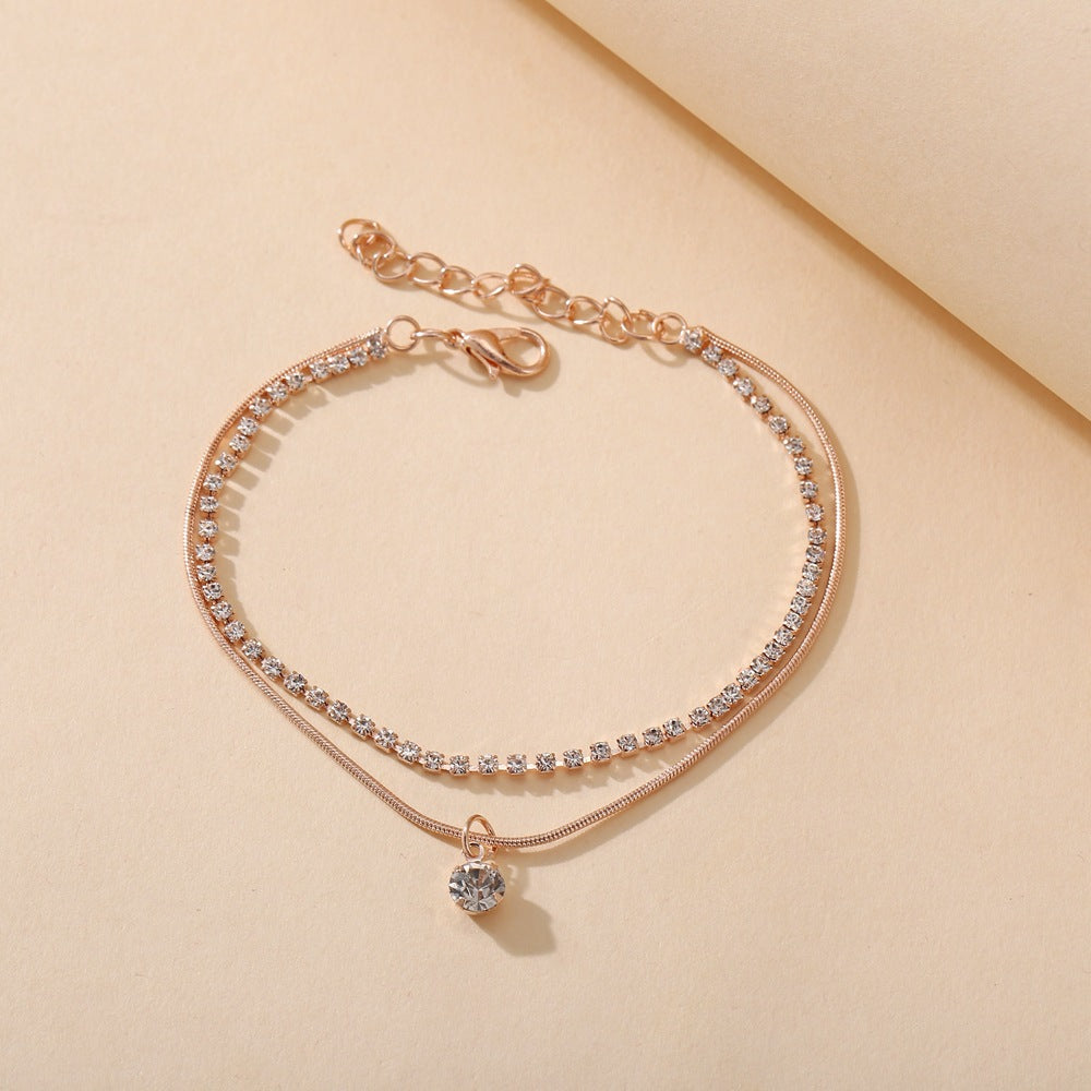 Boho Cubic Zirconia Beaded Ankle Bracelet for Women, Valdore