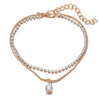 Boho Cubic Zirconia Beaded Ankle Bracelet for Women, Valdore