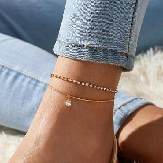 Boho Cubic Zirconia Beaded Ankle Bracelet for Women, Valdore
