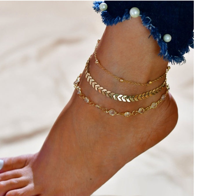 Boho Cubic Zirconia Beaded Ankle Bracelet for Women, Valdore