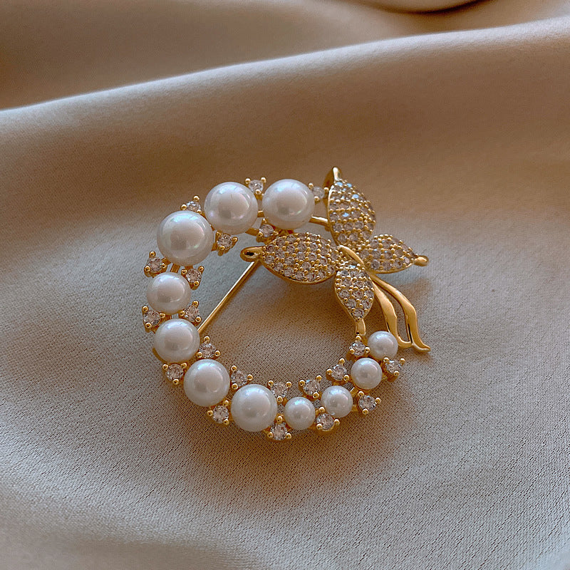 Vintage Diamond Butterfly Pearl Brooch Ring Pin, valdore